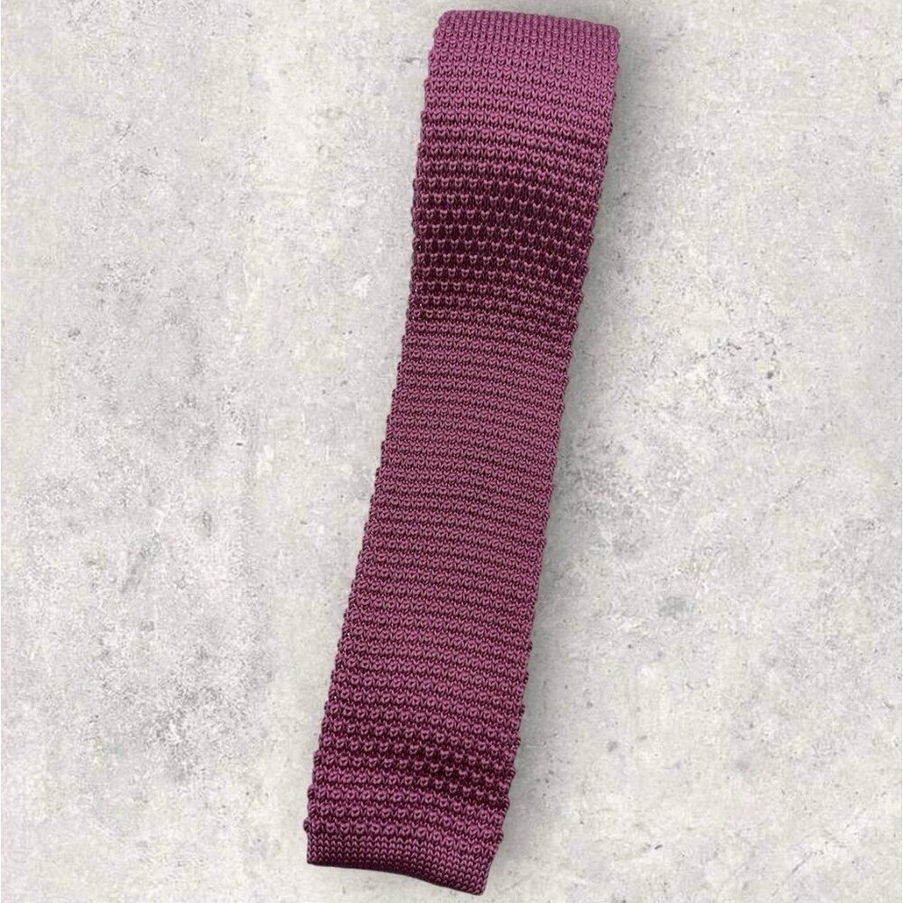 MOSS Polyester Knit Tie Solid Purple W:2" EUC